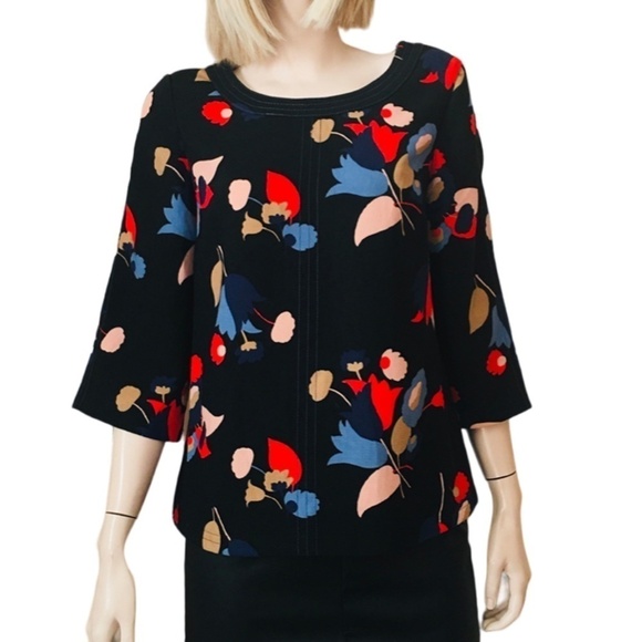 Anthropologie Boden Blouse Top Shirt Tank Floral Colorful Versatile ΒΎ Sleeve - Picture 2 of 13